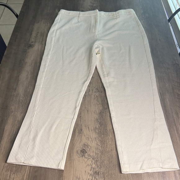 Maison D’Amelie Pants - Elegant Cream Straight Leg Waffle Weave Women's Pants